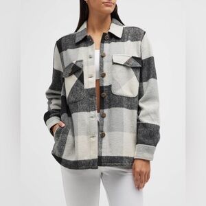 ONIA Buffalo Check Plaid Black/White/Grey Shacket Barn Coat w/ Pockets